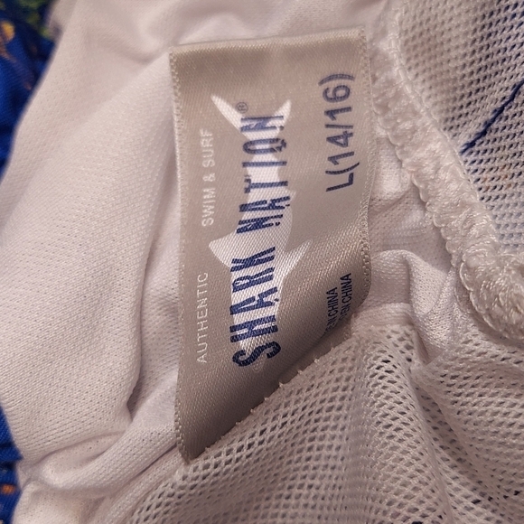 Boys Shark Nation Swim Trunks Size L 14/16 - Picture 9 of 11
